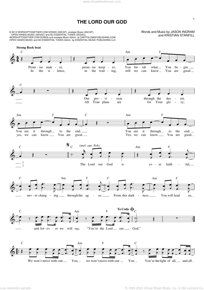 The Lord Our God sheet music for voice and other instruments (fake book) by Passion, Jason Ingram and Kristian Stanfill, intermediate skill level