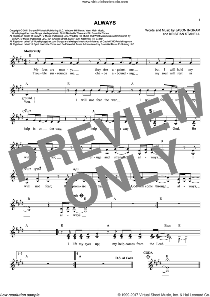Always sheet music for voice and other instruments (fake book) by Passion, Jason Ingram and Kristian Stanfill, intermediate skill level