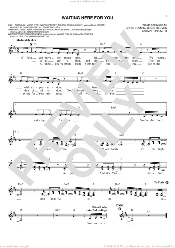 Waiting Here For You sheet music for voice and other instruments (fake book) by Passion, Chris Tomlin, Jesse Reeves and Martin Smith, intermediate skill level