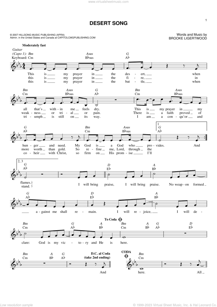 Desert Song sheet music for voice and other instruments (fake book) by Hillsong Worship and Brooke Ligertwood, intermediate skill level