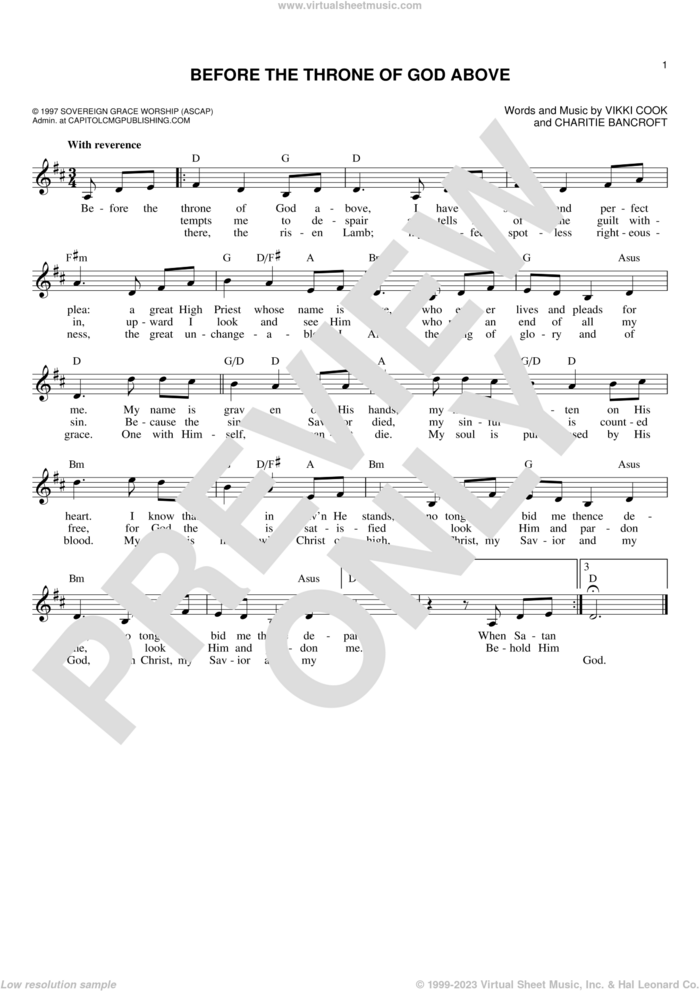 Before The Throne Of God Above sheet music for voice and other instruments (fake book) by Vikki Cook and Charitie Bancroft, intermediate skill level