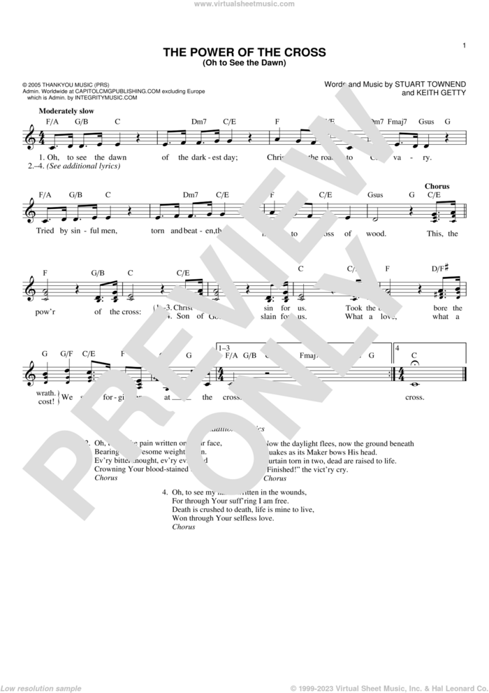 The Power Of The Cross (Oh To See The Dawn) sheet music for voice and other instruments (fake book) by Keith Getty and Stuart Townend, intermediate skill level