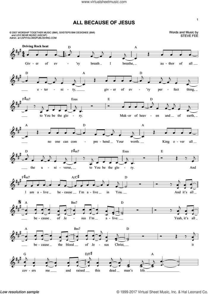 All Because Of Jesus sheet music for voice and other instruments (fake book) by Casting Crowns and Steve Fee, intermediate skill level