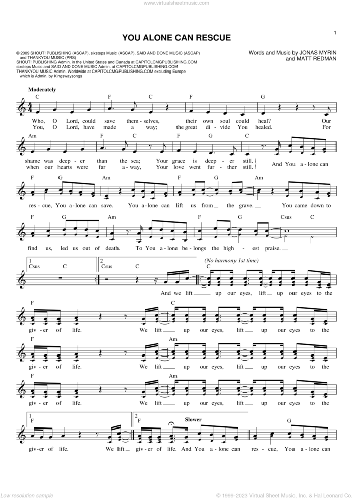 You Alone Can Rescue sheet music for voice and other instruments (fake book) by Matt Redman and Jonas Myrin, intermediate skill level