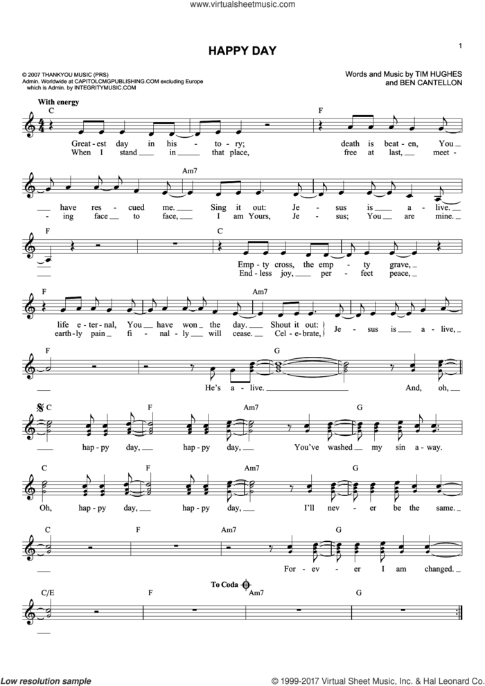 Happy Day sheet music for voice and other instruments (fake book) by Tim Hughes and Ben Cantellon, intermediate skill level