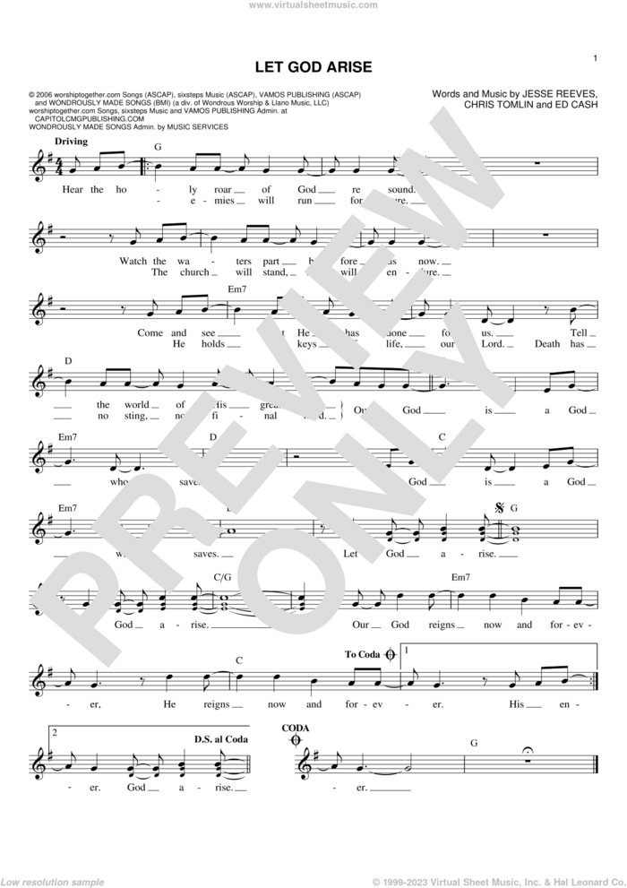 Let God Arise sheet music for voice and other instruments (fake book) by Chris Tomlin, Ed Cash and Jesse Reeves, intermediate skill level