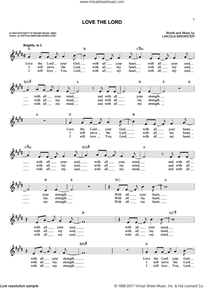 Love The Lord sheet music for voice and other instruments (fake book) by Lincoln Brewster, intermediate skill level
