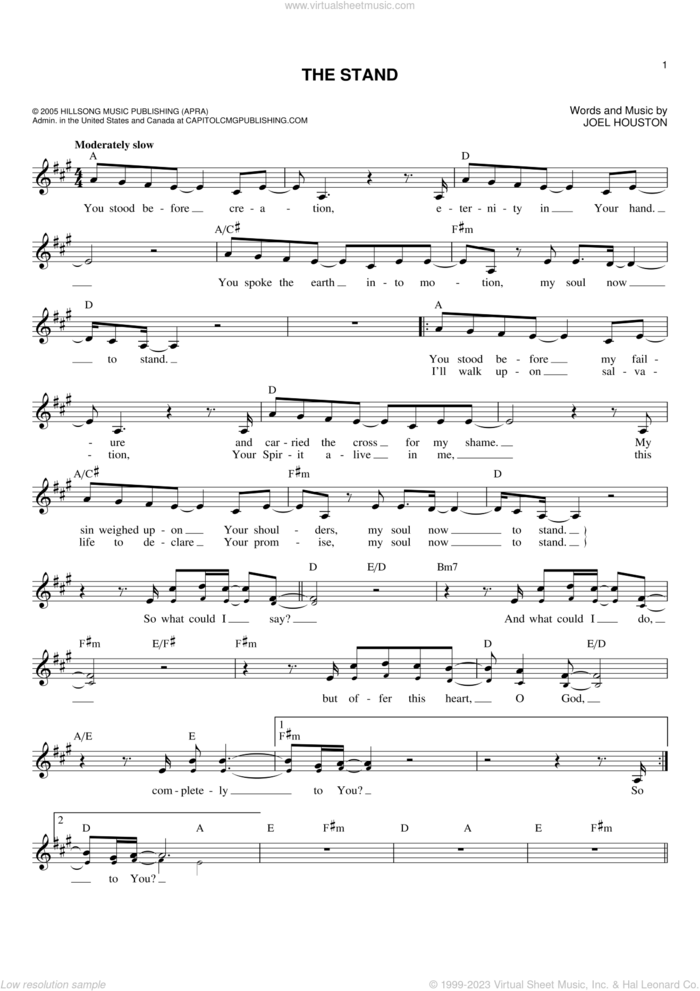 The Stand sheet music for voice and other instruments (fake book) by Joel Houston and Hillsong United, intermediate skill level