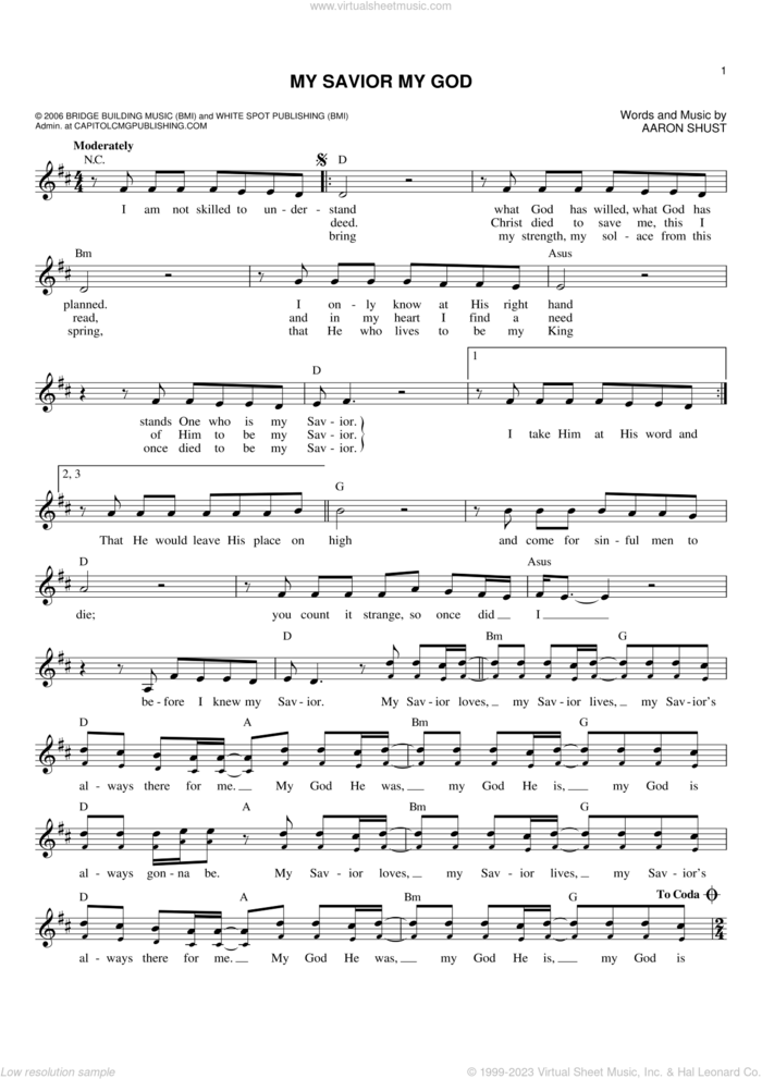 My Savior My God sheet music for voice and other instruments (fake book) by Aaron Shust, intermediate skill level