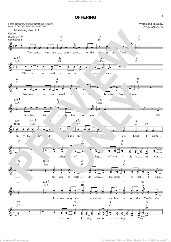 Offering sheet music for voice and other instruments (fake book) by Paul Baloche, intermediate skill level