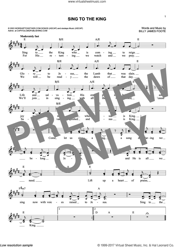 Sing To The King sheet music for voice and other instruments (fake book) by Billy Foote, intermediate skill level
