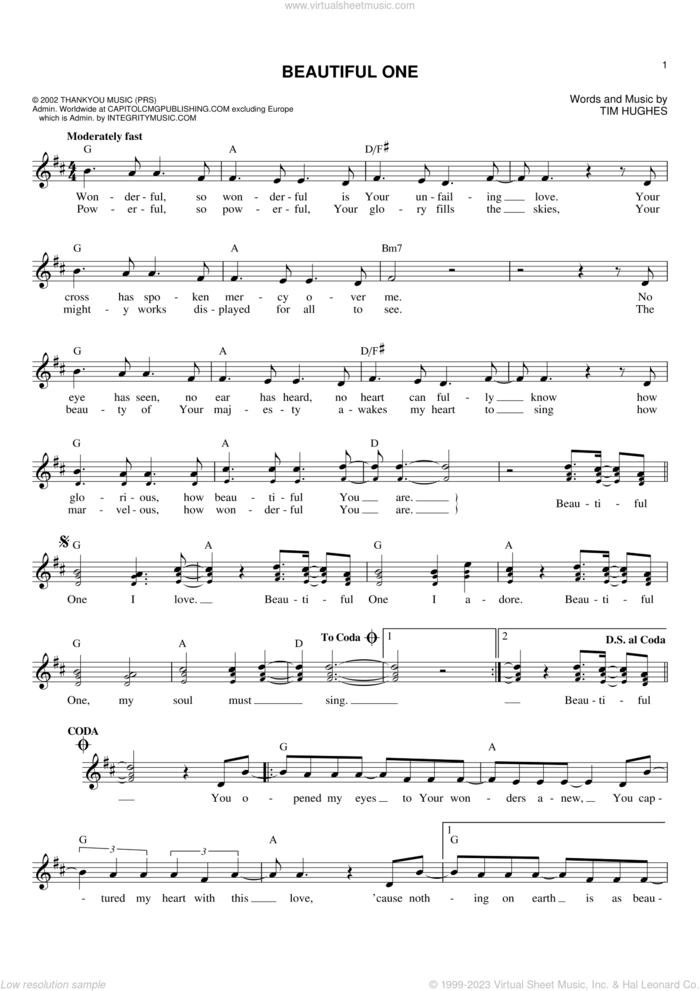 Beautiful One sheet music for voice and other instruments (fake book) by Jeremy Camp and Tim Hughes, intermediate skill level