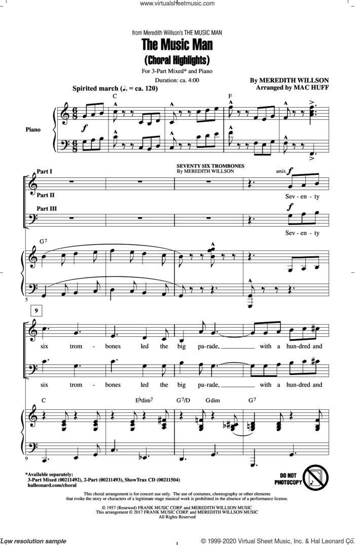 The Music Man (Choral Highlights) sheet music for choir (3-Part Mixed) by Meredith Willson and Mac Huff, intermediate skill level