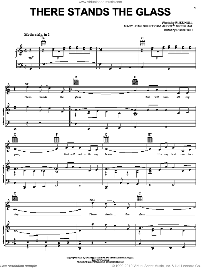 There Stands The Glass sheet music for voice, piano or guitar by Webb Pierce, Audrey Greisham, Mary Jean Shurtz and Russ Hull, intermediate skill level