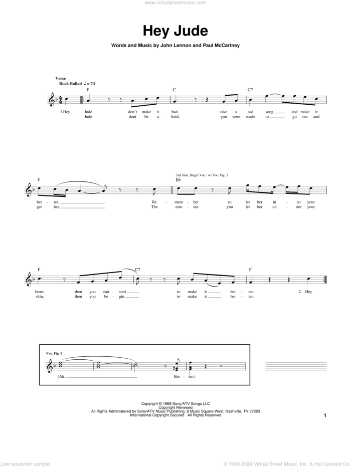 Hey Jude sheet music for bass (tablature) (bass guitar) by The Beatles, John Lennon and Paul McCartney, intermediate skill level