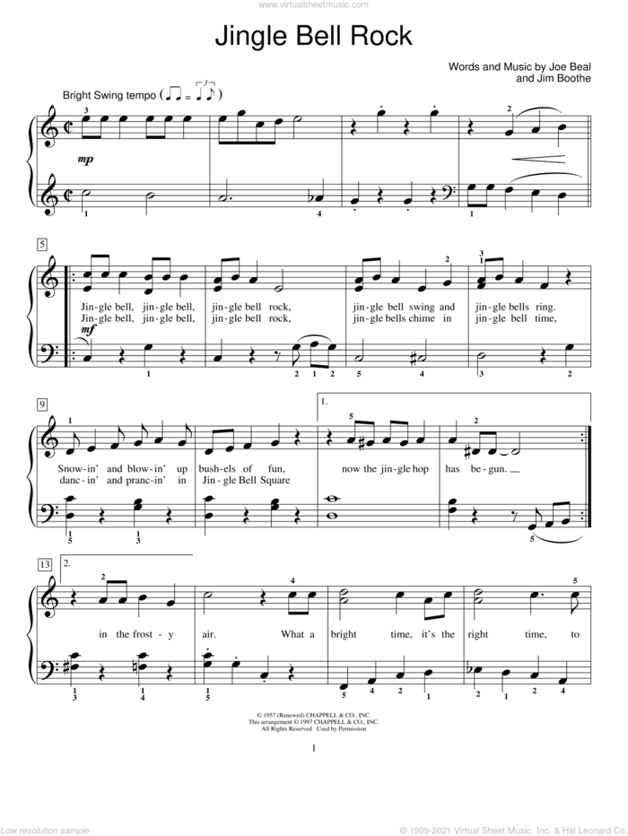 Beal Jingle Bell Rock sheet music (beginner) for piano solo (elementary)