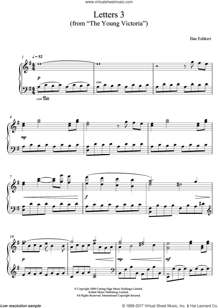 Letters 3 (from The Young Victoria) sheet music for piano solo by Ilan Eshkeri, intermediate skill level