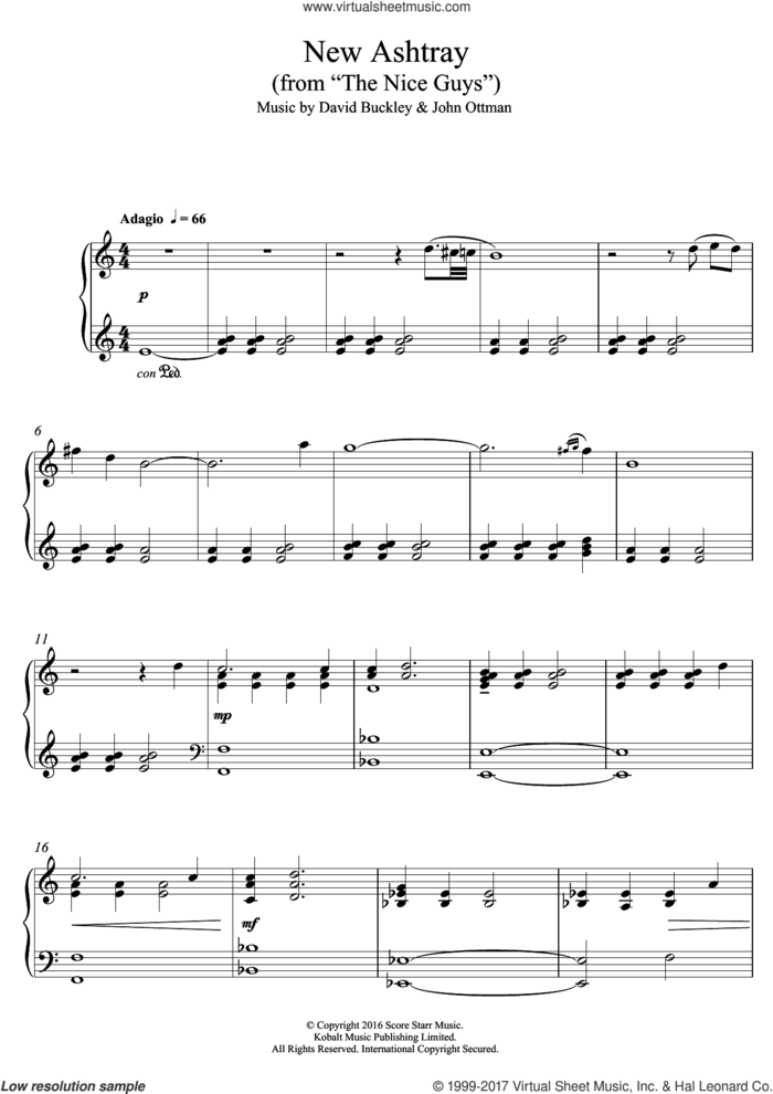 New Ashtray (from The Nice Guys) sheet music for piano solo by John Ottman, intermediate skill level