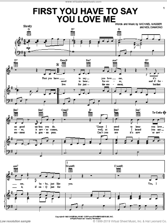 First You Have To Say You Love Me sheet music for voice, piano or guitar by Michael Masser and Neil Diamond, intermediate skill level