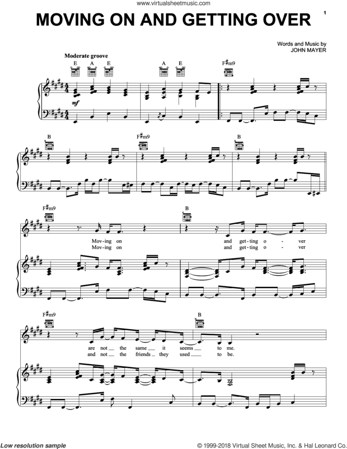 Moving On And Getting Over sheet music for voice, piano or guitar by John Mayer, intermediate skill level