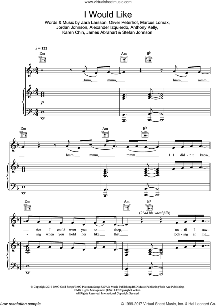 I Would Like sheet music for voice, piano or guitar by Zara Larsson, intermediate skill level