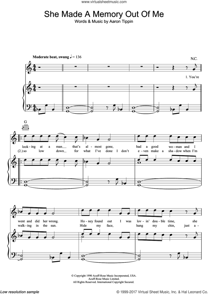 She Made A Memory Out Of Me sheet music for voice, piano or guitar by Aaron Tippin, intermediate skill level