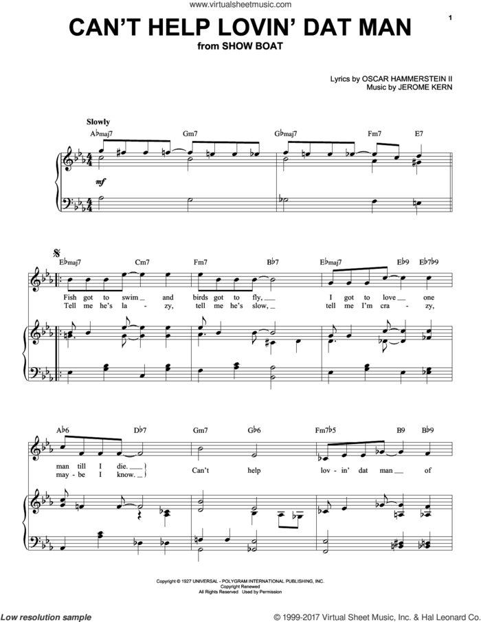 Can't Help Lovin' Dat Man sheet music for voice and piano (High Voice) by Jerome Kern, Annette Warren and Helen Morgan, intermediate skill level