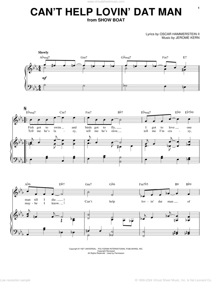 Can't Help Lovin' Dat Man sheet music for voice and piano (High Voice) by Jerome Kern, Annette Warren and Helen Morgan, intermediate skill level