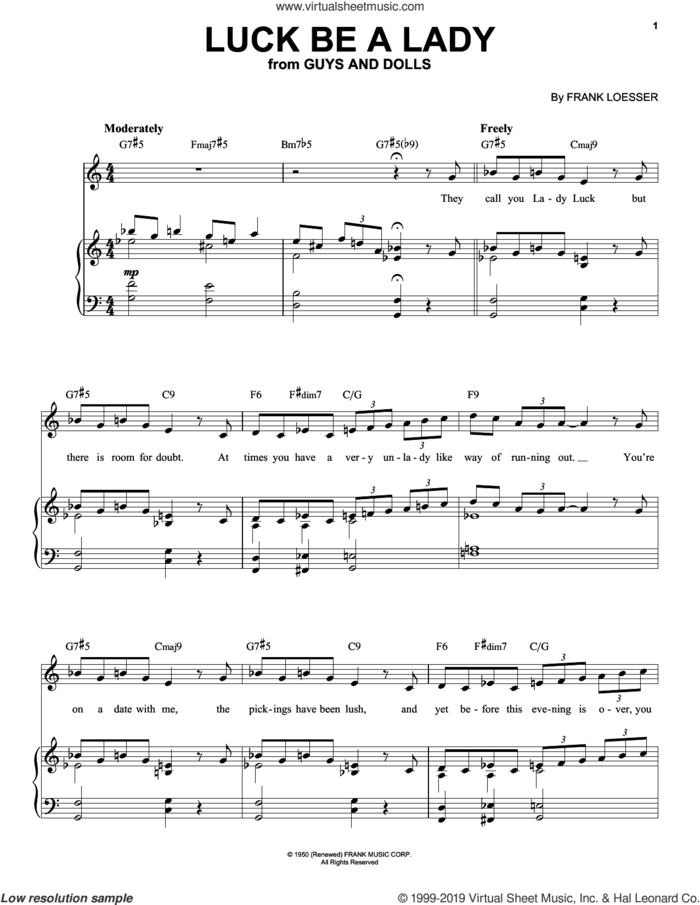 Luck Be A Lady sheet music for voice and piano (High Voice) by Frank Loesser, intermediate skill level
