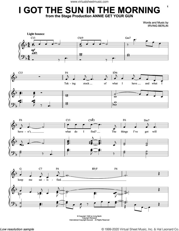 I Got The Sun In The Morning sheet music for voice and piano (High Voice) by Irving Berlin, intermediate skill level