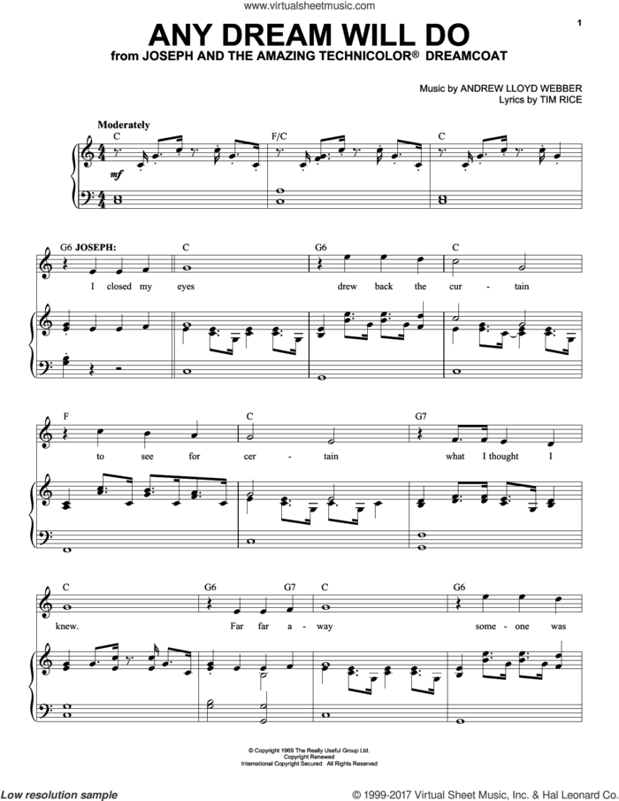 Any Dream Will Do sheet music for voice and piano (High Voice) by Andrew Lloyd Webber and Tim Rice, intermediate skill level