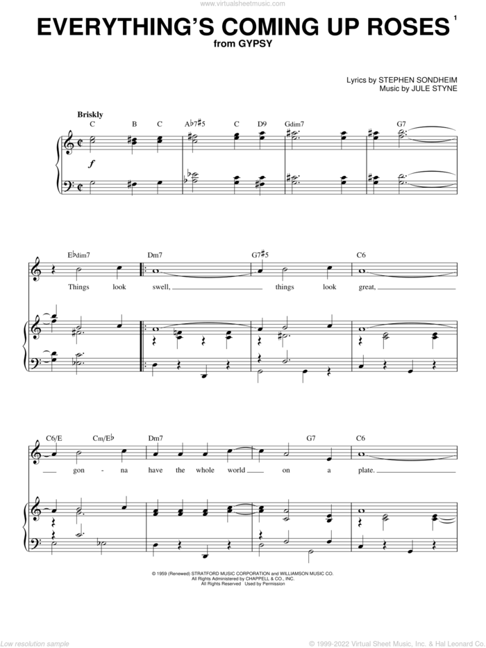 Everything's Coming Up Roses sheet music for voice and piano (High Voice) by Stephen Sondheim and Jule Styne, intermediate skill level