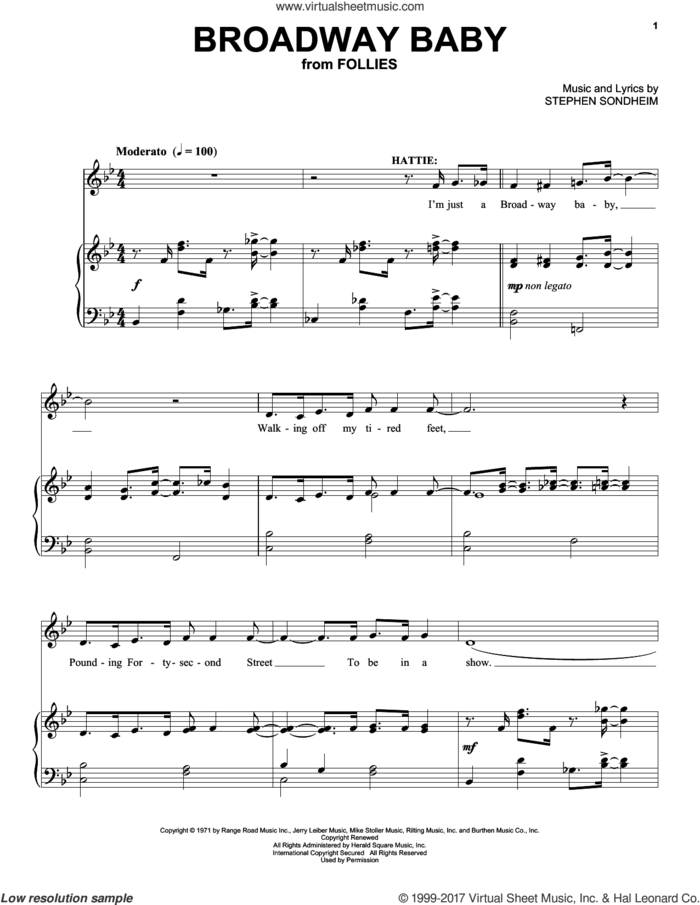 Broadway Baby sheet music for voice and piano (High Voice) by Stephen Sondheim, intermediate skill level