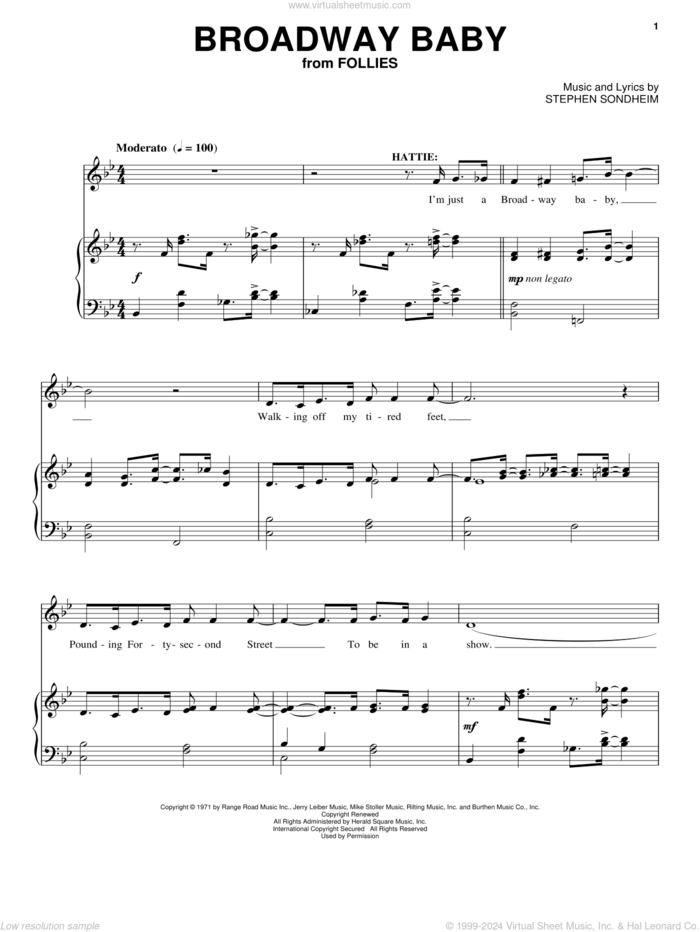 Broadway Baby sheet music for voice and piano (High Voice) by Stephen Sondheim, intermediate skill level