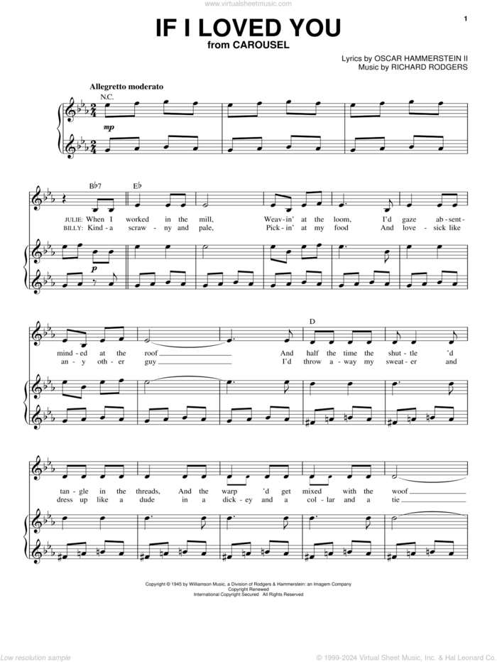 If I Loved You sheet music for voice and piano (High Voice) by Rodgers & Hammerstein, Oscar II Hammerstein and Richard Rodgers, intermediate skill level