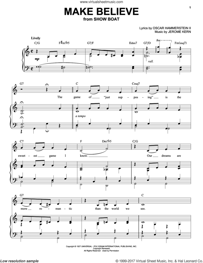 Make Believe sheet music for voice and piano (High Voice) by Oscar II Hammerstein and Jerome Kern, intermediate skill level