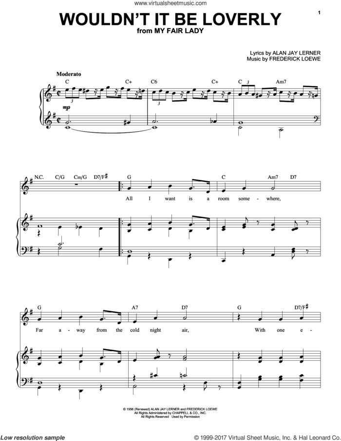 Wouldn't It Be Loverly sheet music for voice and piano (High Voice) by Frederick Loewe and Alan Jay Lerner, intermediate skill level