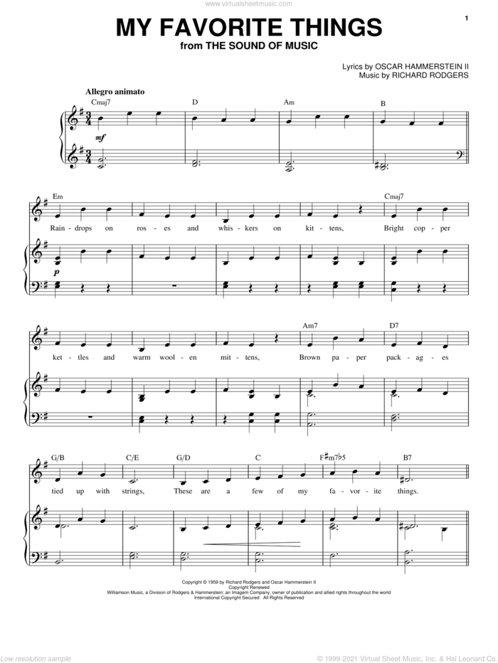 My Favorite Things sheet music for voice and piano (High Voice) by Rodgers & Hammerstein, Chicago, Lorrie Morgan, Oscar II Hammerstein and Richard Rodgers, intermediate skill level