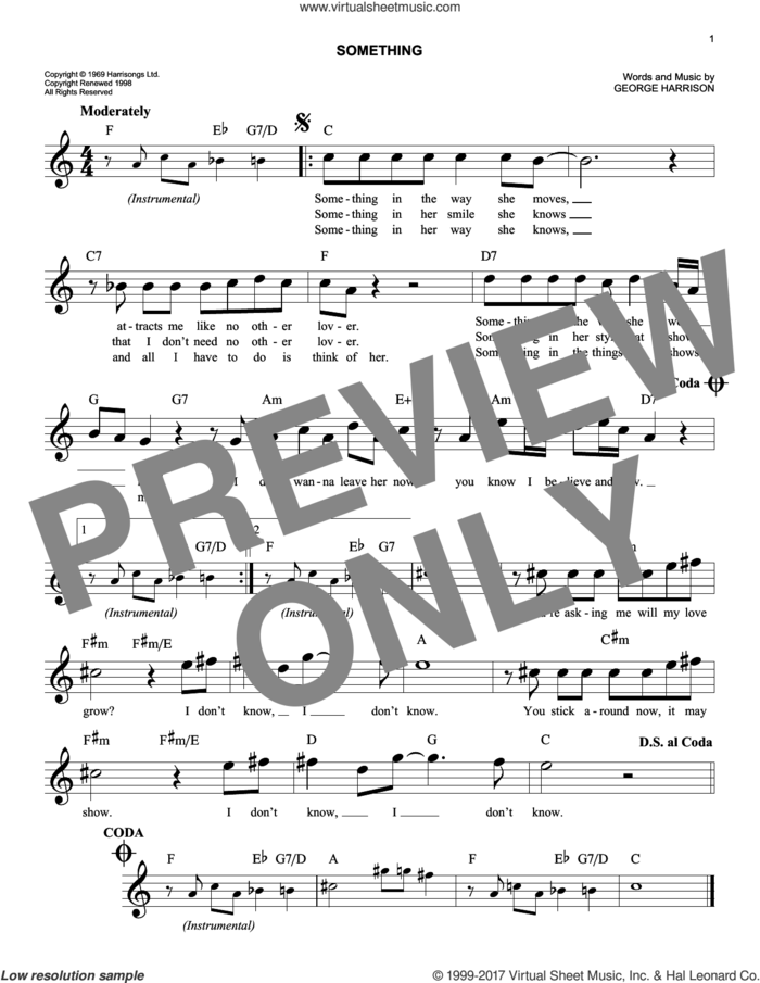Something sheet music for voice and other instruments (fake book) by The Beatles and George Harrison, easy skill level