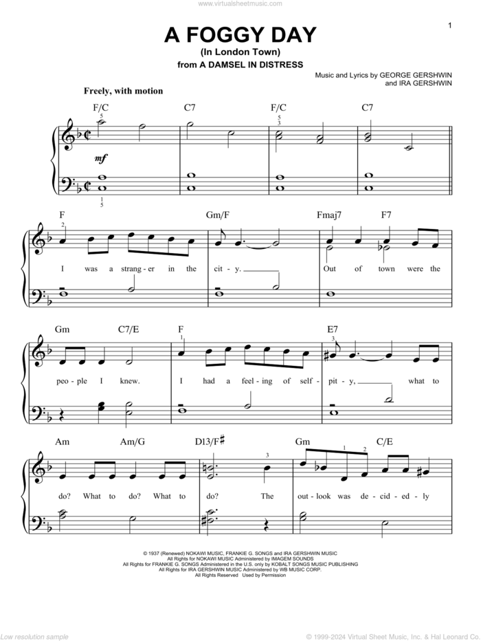 A Foggy Day (In London Town), (beginner) sheet music for piano solo by George Gershwin and Ira Gershwin, beginner skill level