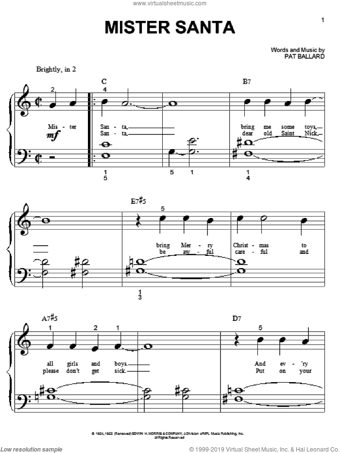 Mister Santa sheet music for piano solo (big note book) by Pat Ballard, easy piano (big note book)