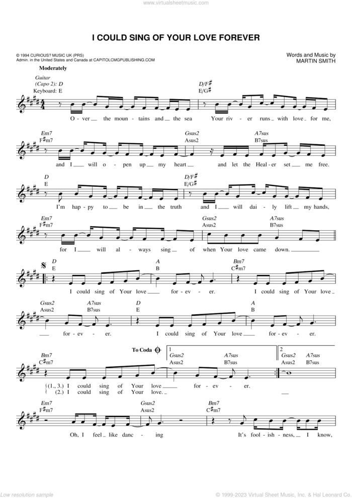 I Could Sing Of Your Love Forever sheet music for voice and other instruments (fake book) by Martin Smith, Delirious? and Passion, intermediate skill level