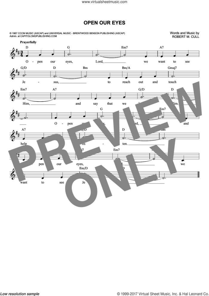 Open Our Eyes sheet music for voice and other instruments (fake book) by Robert M. Cull, intermediate skill level