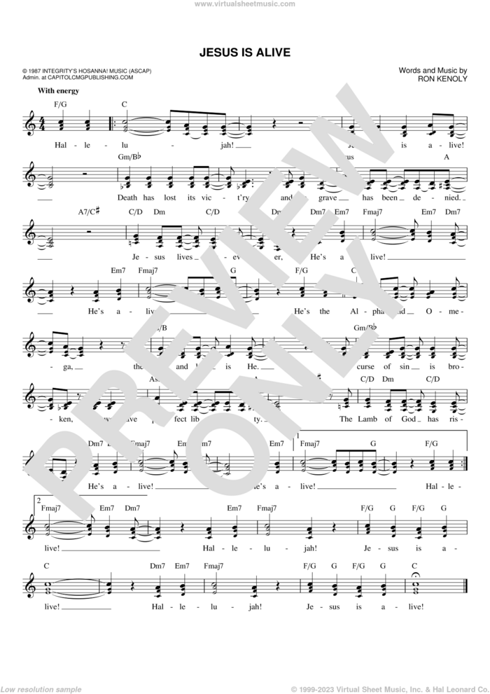 Jesus Is Alive sheet music for voice and other instruments (fake book) by Ron Kenoly, intermediate skill level