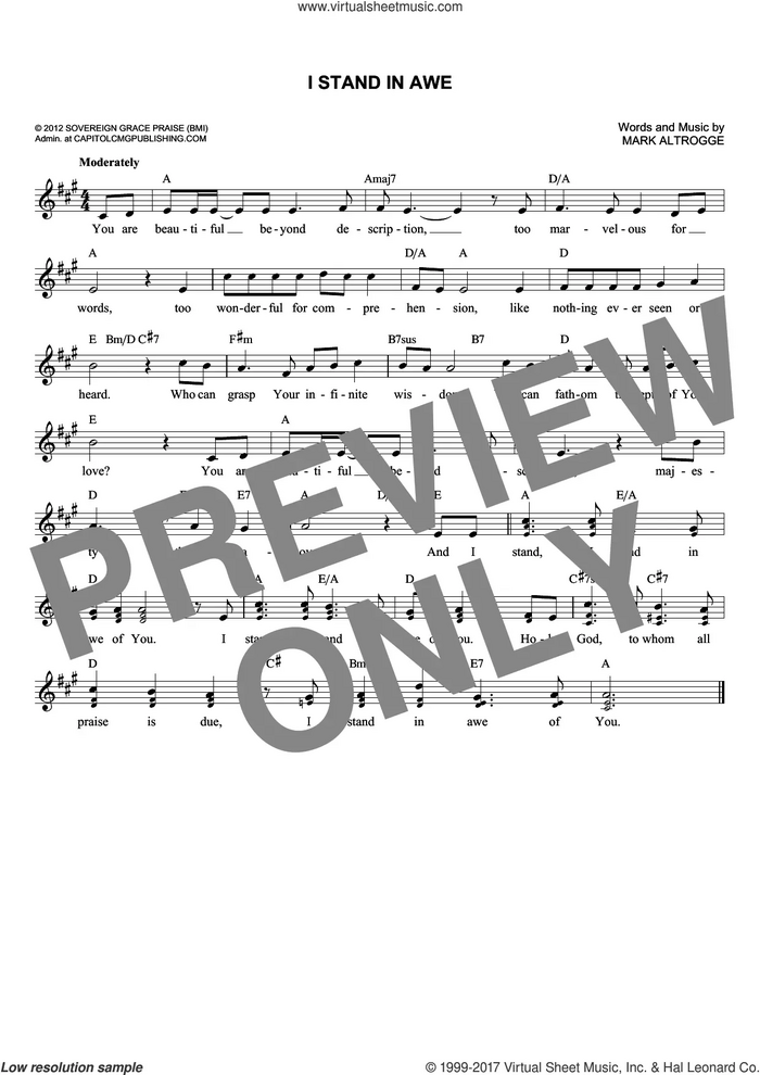 I Stand In Awe sheet music for voice and other instruments (fake book) by Sovereign Grace Music and Mark Altrogge, intermediate skill level