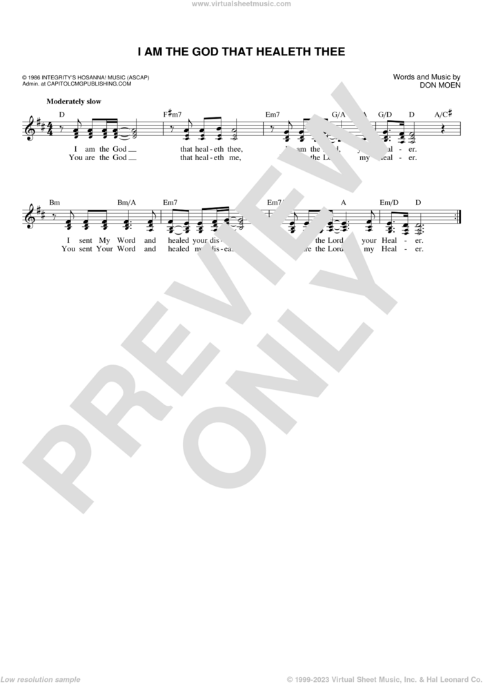 Moen I Am The God That Healeth Thee Sheet Music Fake Book