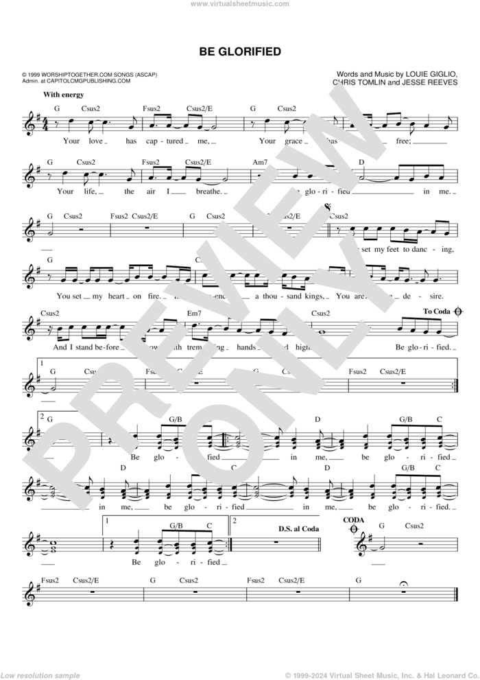 Be Glorified sheet music for voice and other instruments (fake book) by Chris Tomlin, Passion, Tim Hughes, Jesse Reeves and Louie Giglio, intermediate skill level