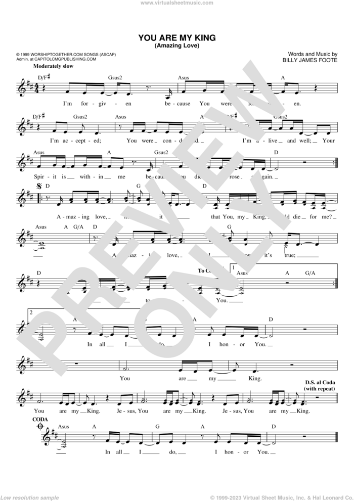 You Are My King (Amazing Love) sheet music for voice and other instruments (fake book) by Billy Foote, Newsboys and Passion, intermediate skill level