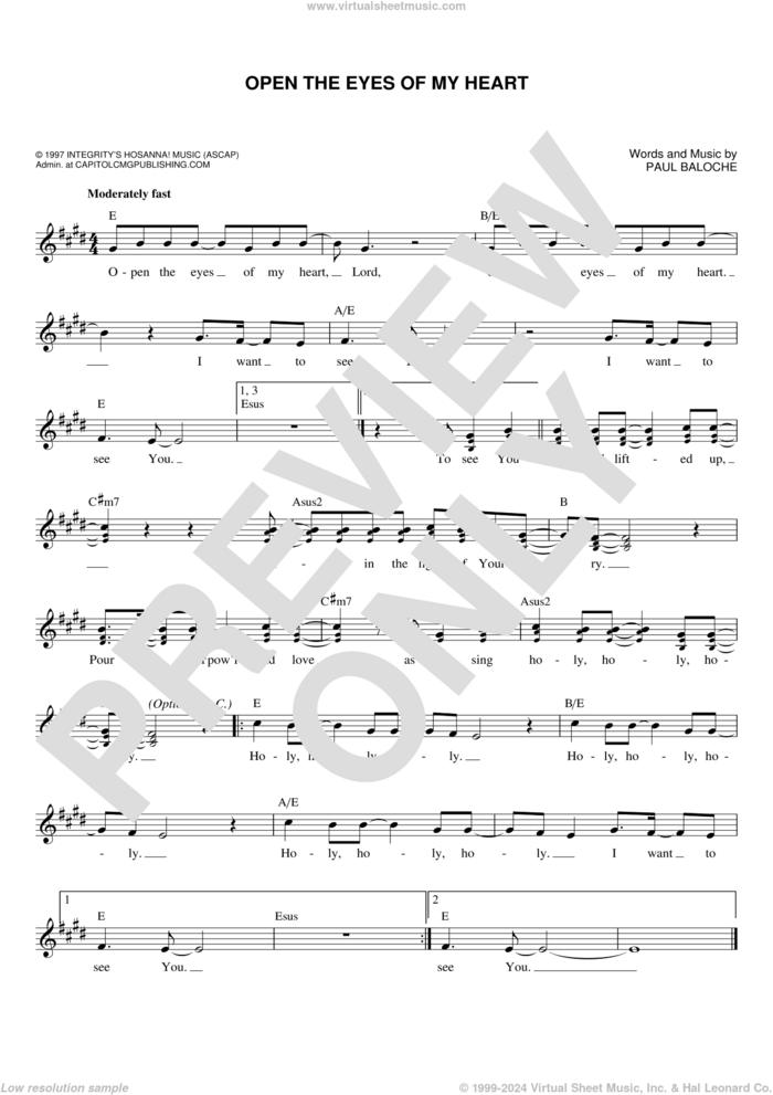 Open The Eyes Of My Heart sheet music for voice and other instruments (fake book) by Paul Baloche, Praise Band and Sonicflood, intermediate skill level