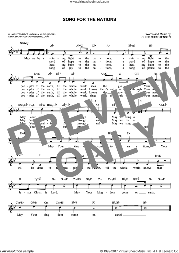 Song For The Nations sheet music for voice and other instruments (fake book) by Chris Christensen, intermediate skill level